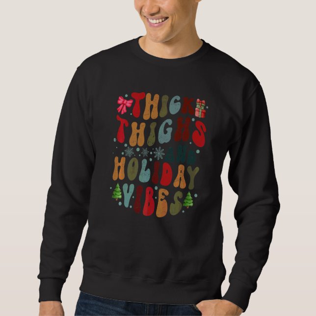 Retro Tjocka Lår Och Högtidsstämning God Jul Lång Ärmad Tröja (Framsida)