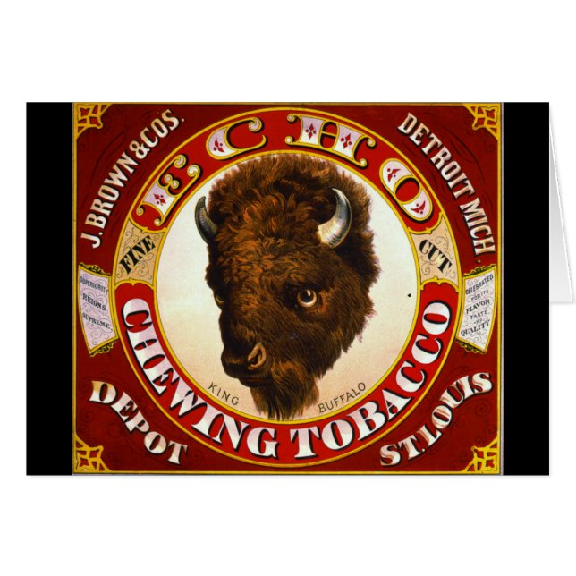 Retro tobaketikett a 1873 hälsningskort (Framsidan Horizontal)