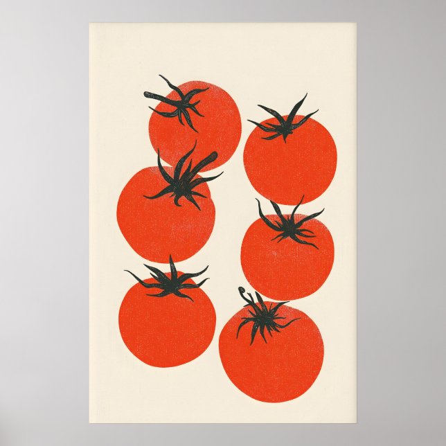 Retro Tomat Kökkonstryck Mitt-Century Modern Mat Poster (Framsidan)