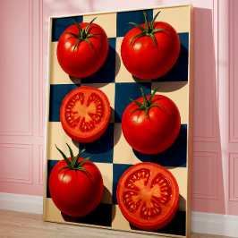 Retro Tomato Art-utskrift, fotorealistiskt köks- Poster