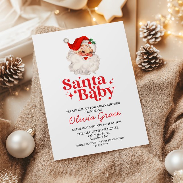 Retro Tomte Baby Jul Baby Shower Inbjudningar (Skapare uppladdad)