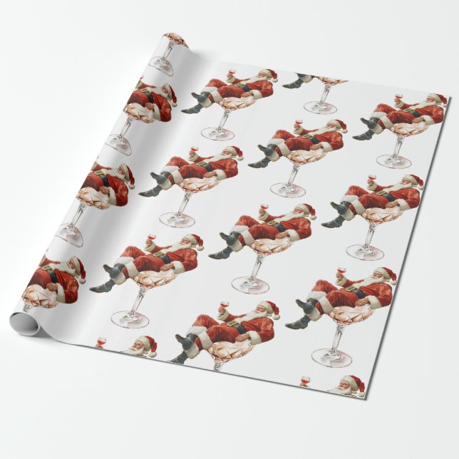 Retro Tomte Cocktail Jul Presentpapper (Utrullad)
