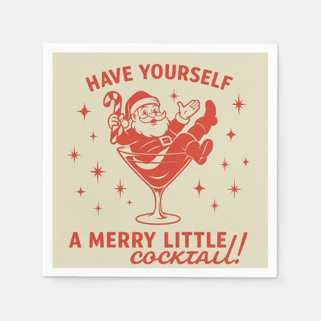 Retro Tomte Glad Liten Cocktail Julservett Pappersservett (Framsidan)