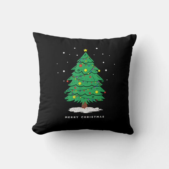 Retro Tomte Glada Jul Gran Ljusslingar Kudde (Framsida)