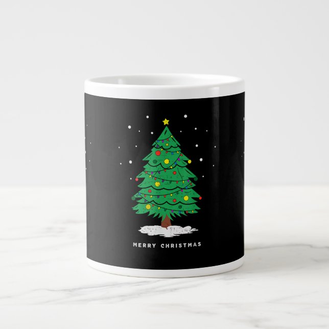 Retro Tomte God Jul Träd Ljusslingor Jumbo Mugg (Framsidan)