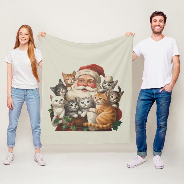 Retro Tomte & Kattungar Jul Vinter 90-tal  Fleecefilt (På plats)
