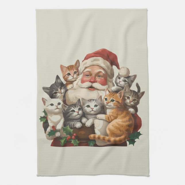 Retro Tomte & Kattungar Jul Vinter 90-tal  Kökshandduk (Vertikal)
