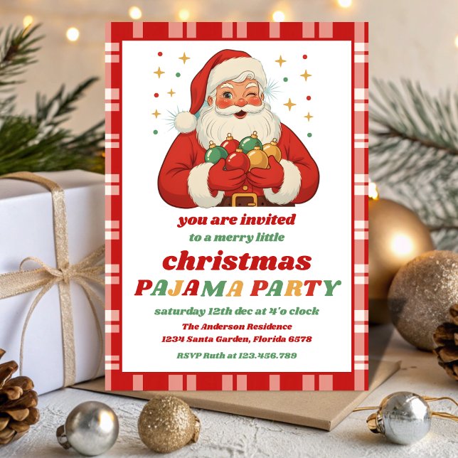 Retro Tomte Pyjamas Julfest Partaj Redigerbar Inbjudningar (Skapare uppladdad)