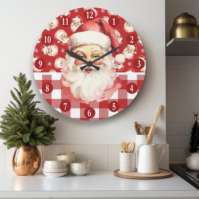 Retro Tomte Röd Och Vit Kladdef Christmas Stor Klocka (Skapare uppladdad)