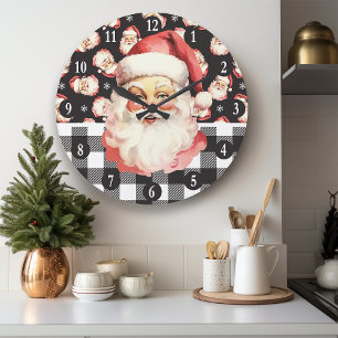 Retro Tomte Svart Och Vitt Rutigt Jul Stor Klocka