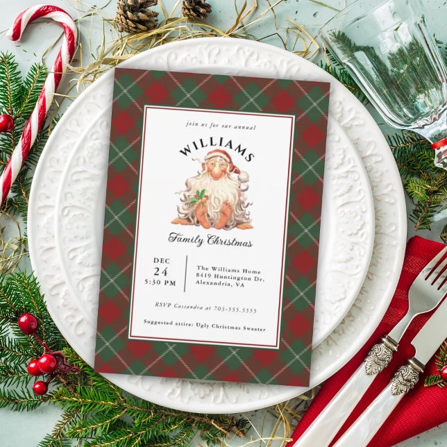 Retro Tomten Årlig Familj Julfest Inbjudningar (Skapare uppladdad)