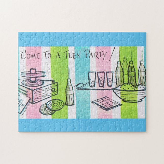Retro Tonåring Party Inbjudan Pussel (Horisontell)