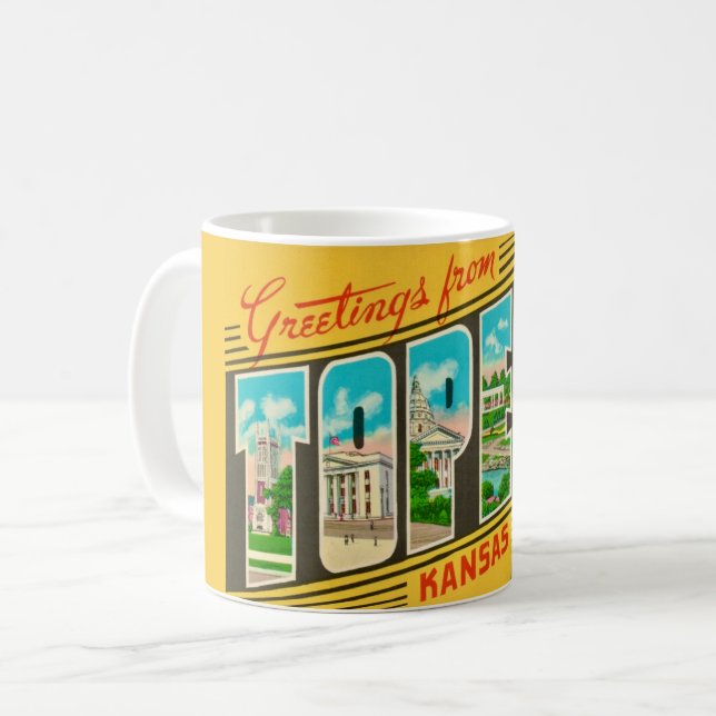Retro Topeka Kansas Hälsning Mugg (Framsida vänster)