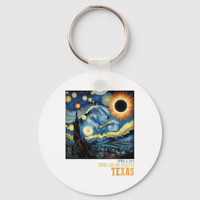 Retro Total Solar Eclipse 2024 Texas För manar kvi Nyckelring (Framsida)