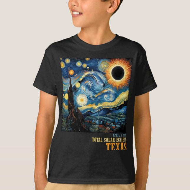 Retro Total Solar Eclipse 2024 Texas För manar kvi T Shirt (Framsida)