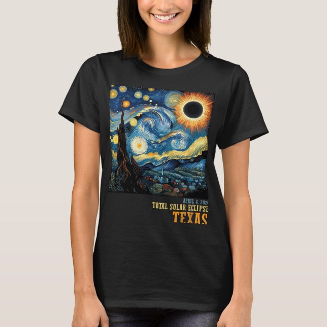 Retro Total Solar Eclipse 2024 Texas För manar kvi T Shirt (Framsida)