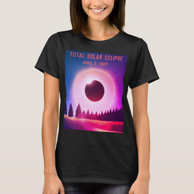 Retro Total solförmörkning 8 april 2024 liggande T Shirt (Framsida)
