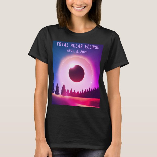 Retro Total solförmörkning 8 april 2024 liggande T Shirt (Framsida)