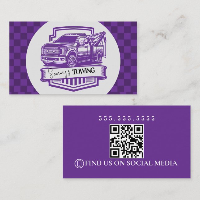 Retro Towing Services Logo QR Code Visitkort (Fram/baksida)