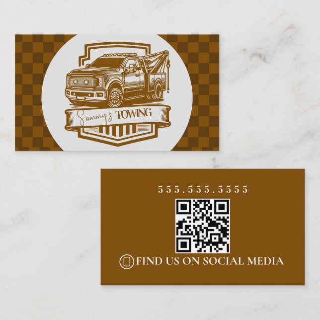 Retro Towing Services Logo QR Code Visitkort (Fram/baksida)