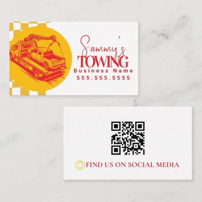 Retro Towing Services QR-kod Visitkort (Fram/baksida)