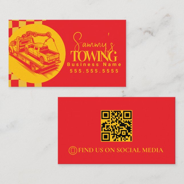 Retro Towing Services QR-kod Visitkort (Fram/baksida)