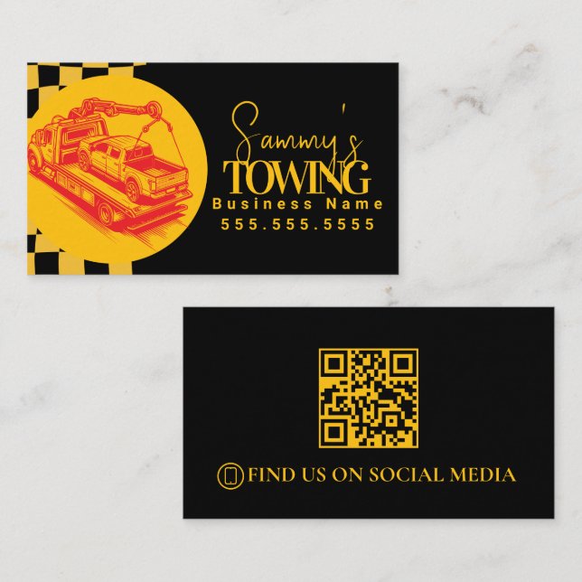 Retro Towing Services QR-kod Visitkort (Fram/baksida)