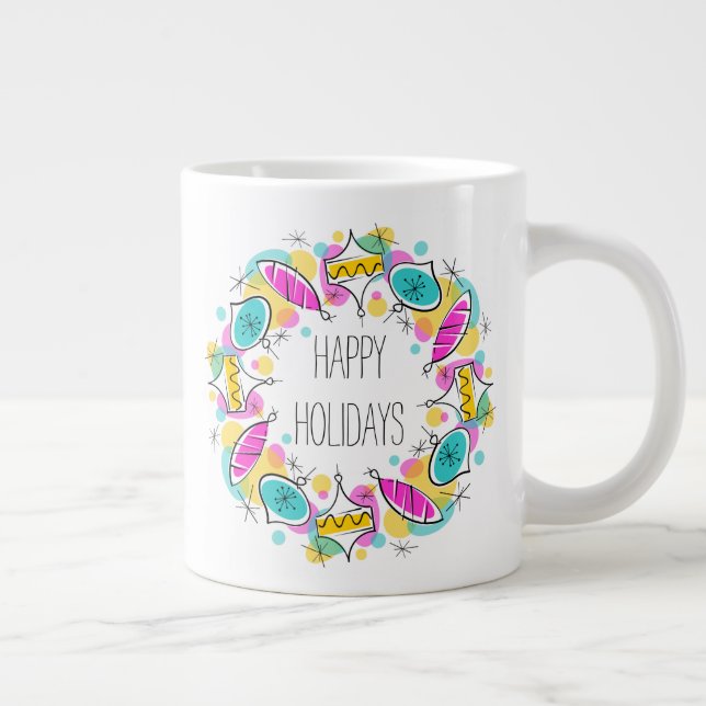 Retro Träd Baubles Circle Helgdagar mugg jumbo (Höger)