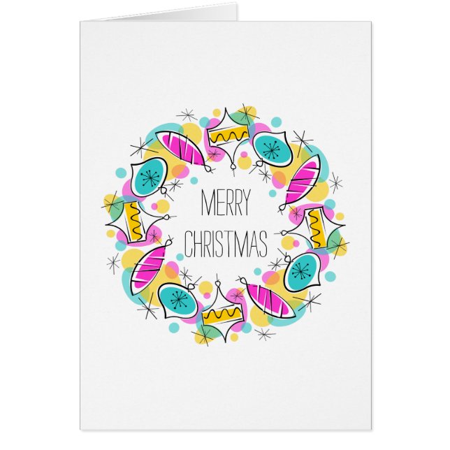 Retro Träd Baubles Circle jul inuti texten Hälsningskort (Framsidan)