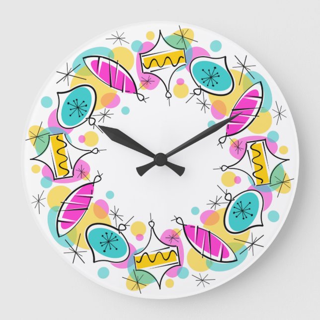 Retro Träd Baubles Circle klocka (Framsida)