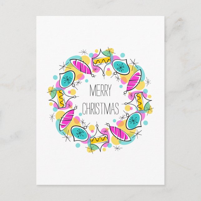 Retro Träd Baubles Circle lodrät jul Helg Vykort (Framsida)