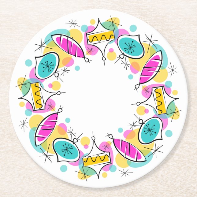 Retro Träd Baubles Circle underlägg runt Papper Rund (Framsidan)