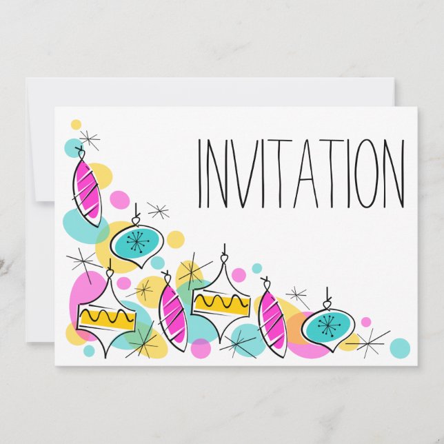 Retro Träd Baubles Corner-inbjudan Inbjudningar (Framsida)