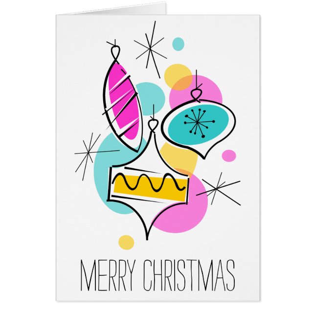 Retro Träd Baubles Group lodrät jul Hälsningskort (Framsidan)