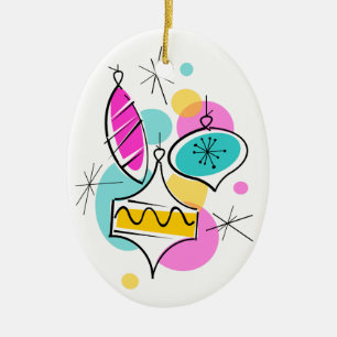 Retro Träd Baubles Group text ornament oval