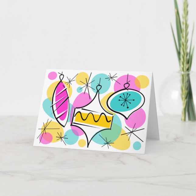 Retro Träd Baubles hälsning kort (Framsida)