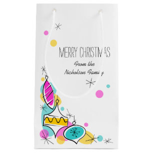 Retro Träd Baubles Hörner Jultext liten