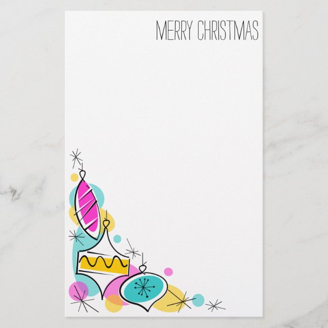 Retro Träd Baubles Juldepå i Corner Brevpapper (Framsida)