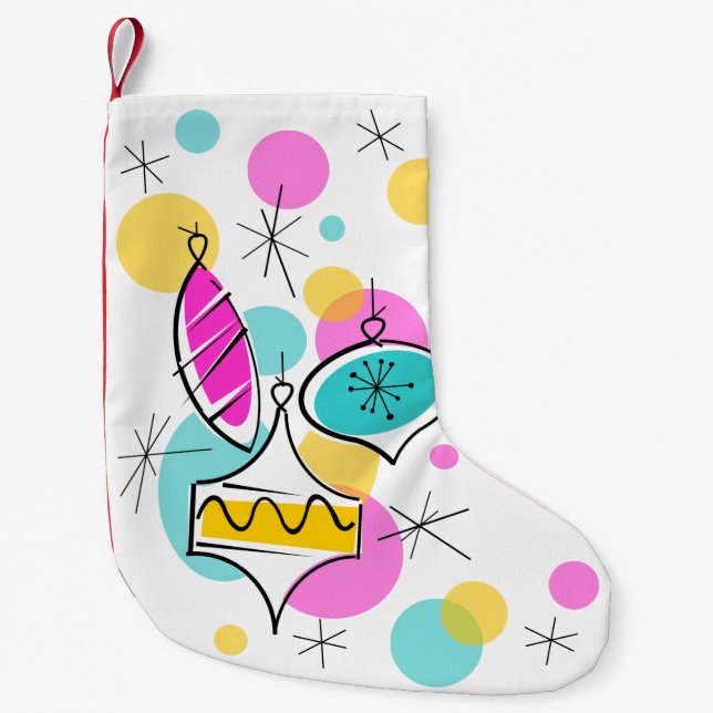 Retro Träd Baubles lagrar rött bakåt Liten Julstrumpa (Framsidan)