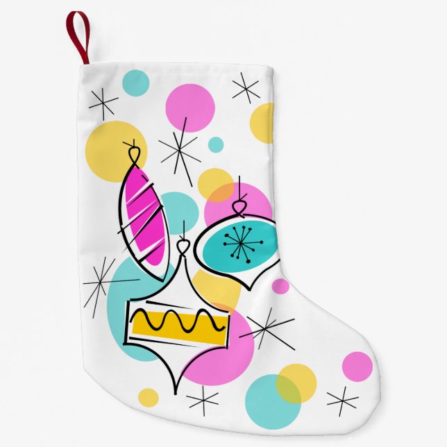 Retro Träd Baubles-lagring 2 sided Liten Julstrumpa (Framsidan)