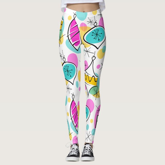Retro Träd Baubles leggings (Framsida)