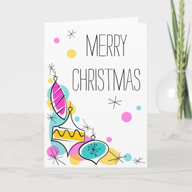 Retro Träd Baubles lodrät Corner God Jul Helgkort (Framsida)