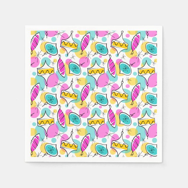 Retro Träd Baubles Multi 360 papper napkin Pappersservett (Framsidan)