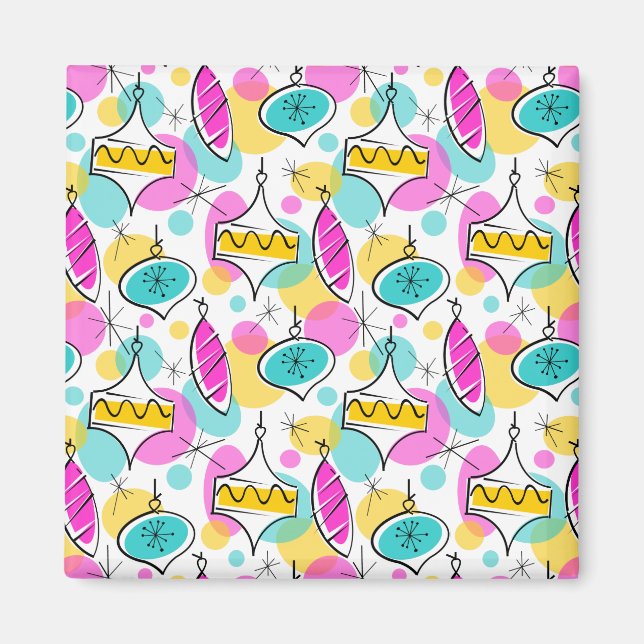 Retro Träd Baubles Multi magnet square (Framsidan)
