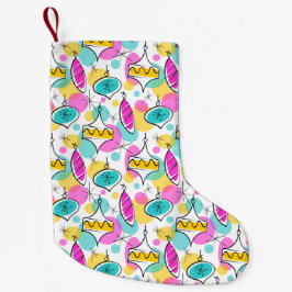 Retro Träd Baubles Multi stocking 2 sided Liten Julstrumpa