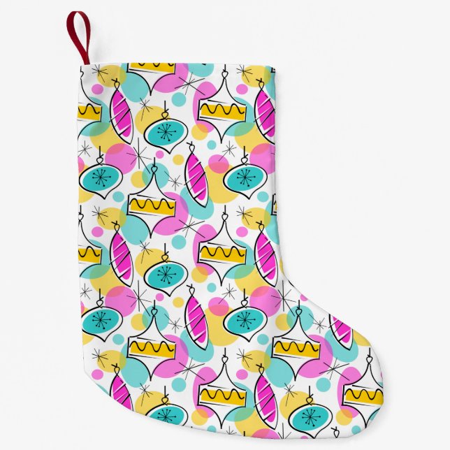 Retro Träd Baubles Multi stocking 2 sided Liten Julstrumpa (Framsidan)