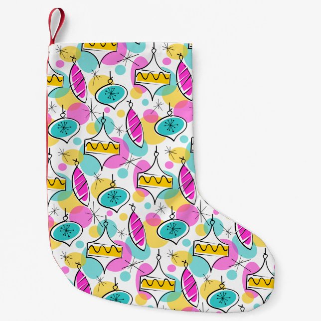 Retro Träd Baubles Multi-stockning red back Liten Julstrumpa (Framsidan)