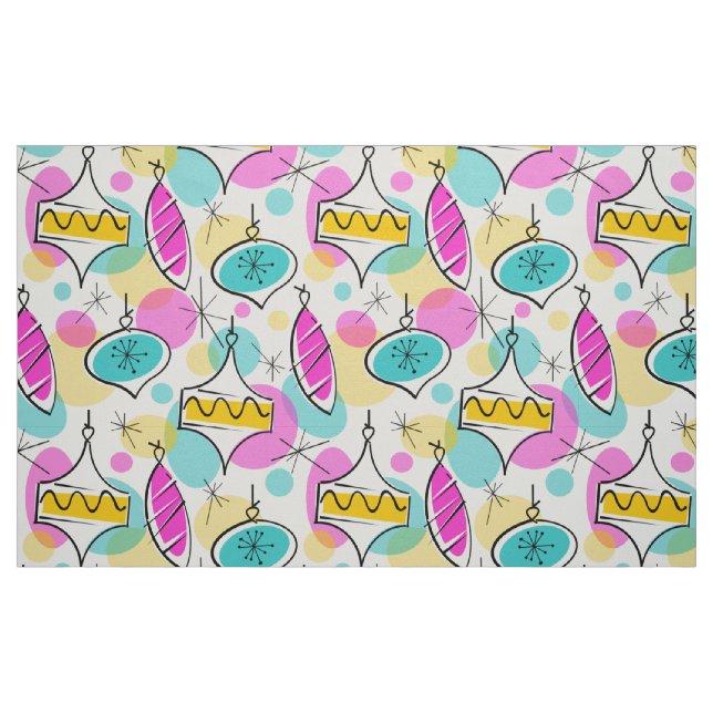 Retro Träd Baubles Multi stor mönster Tyg (Fat Quarter)