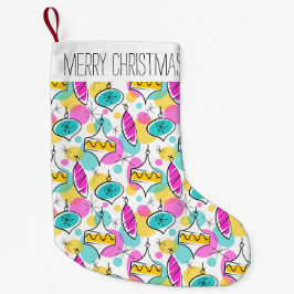 Retro Träd Baubles Multi Text-lagring 2 sids Liten Julstrumpa