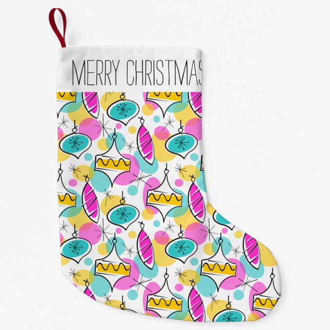 Retro Träd Baubles Multi Text-lagring 2 sids Liten Julstrumpa (Framsidan)